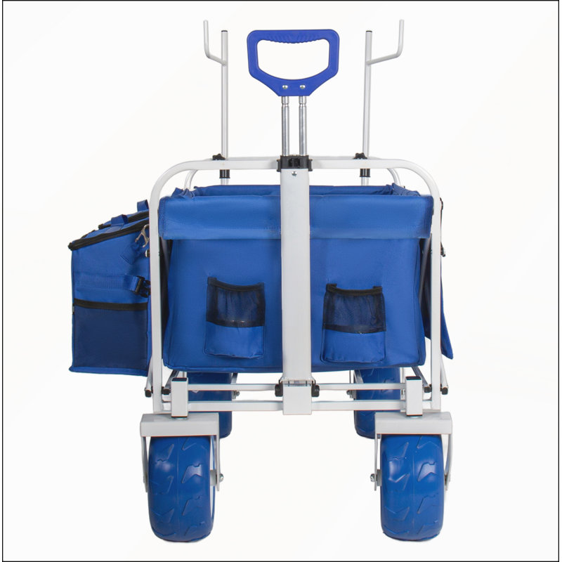 Chariot de plage robuste avec porte-chaises, roues tout-terrain de 9 pouces et rangement multifonctionnel pour les activités de plein air
