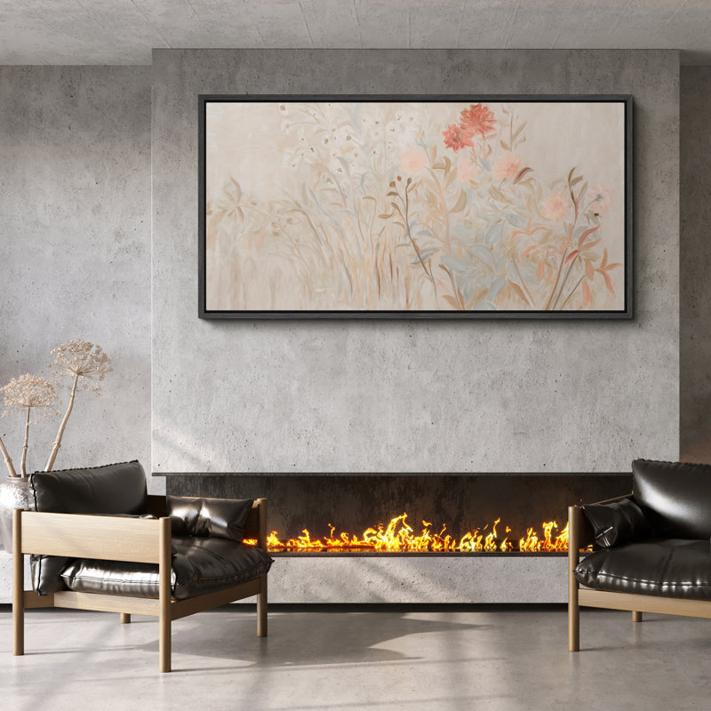 Toile encadrée de prairie à fleurs sauvages douces - art botanique neutre avec des fleurs chaudes, Noir, H 30 po x l 60 po
