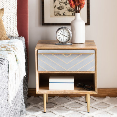 Elegant Leni 18'' W Nightstand – Stylish Modern Wood Bedside with Brass Legs & Unique Drawer Design