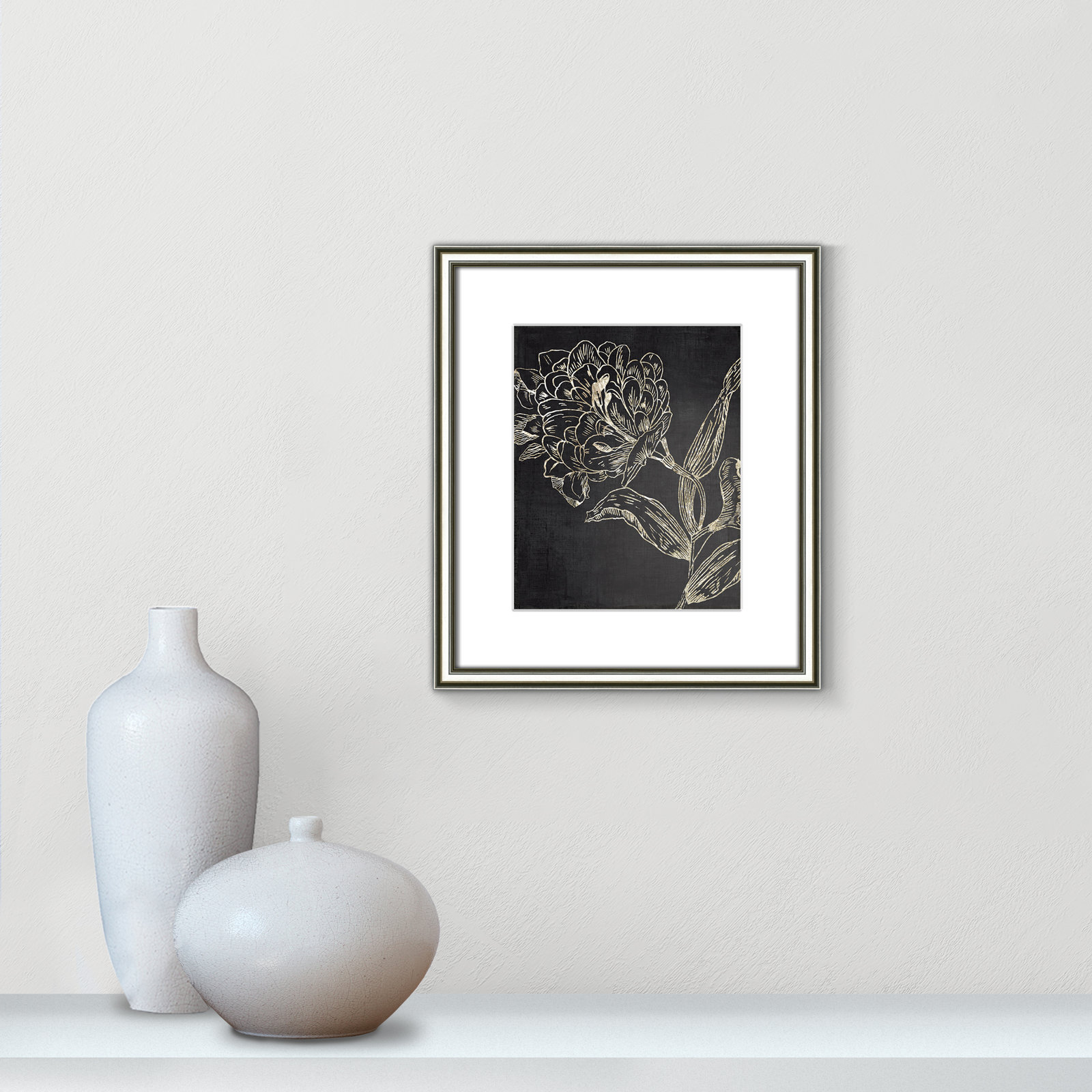 Golden Flower Folklore II by Asia Jensen - Picture Frame Graphic Art, 16.25" H x 14.25" W, Silver