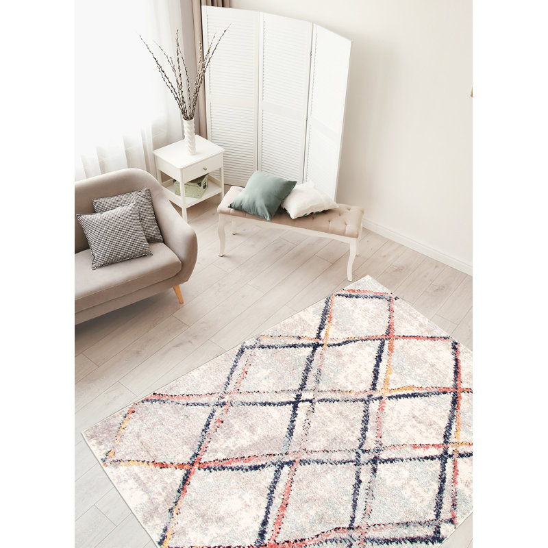 Tapis ivoire / rouge / noir Stigall, Rectangle 3 pi 11 po x 5 pi 11 po