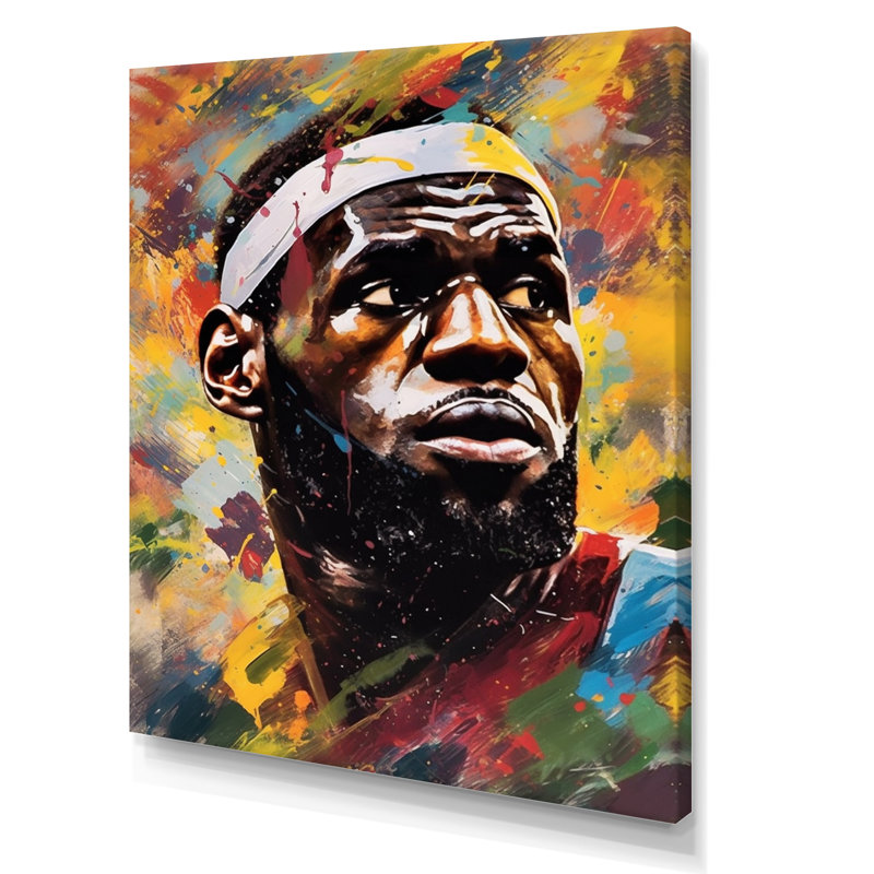 Le Bron Multicolor - art mural sur toile Sports, H 44 po x l 34 po x P 1,5 po, Toile tendue