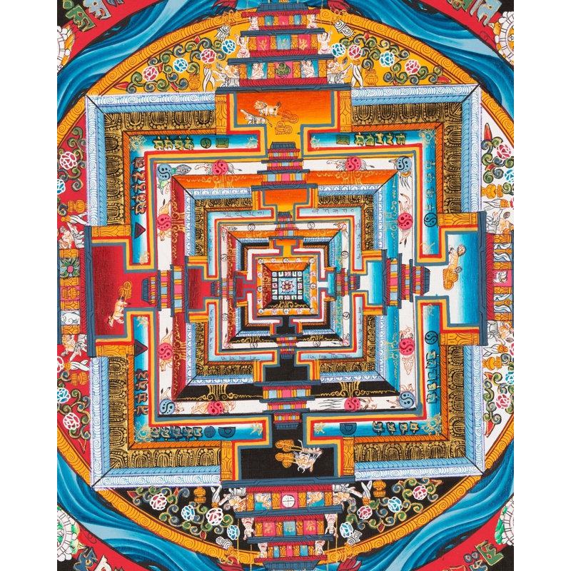 Lotus Kalachakra Mandala au centre (Thangka Brocadeless)
