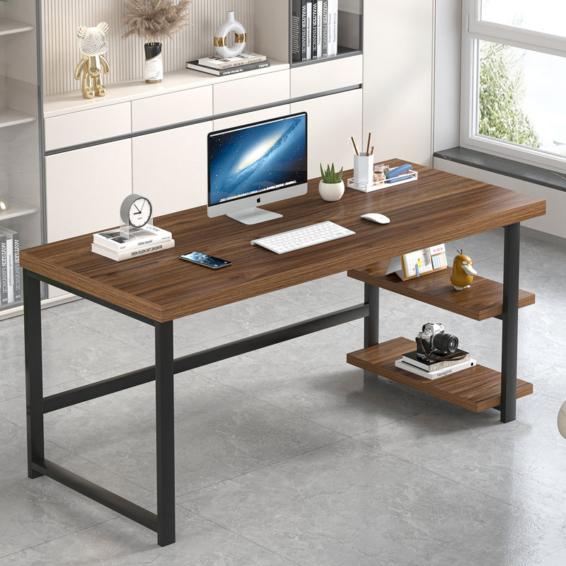 Bureau d'écriture avec rangement en métal Hulstein, H 29,53 po x l 60 po x P 23,62 po, Noyer