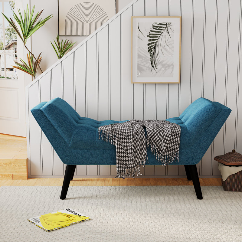 Banc rembourré Arianna, Bleu, H 19,49 po x l 44,89 po x P 14,96 po
