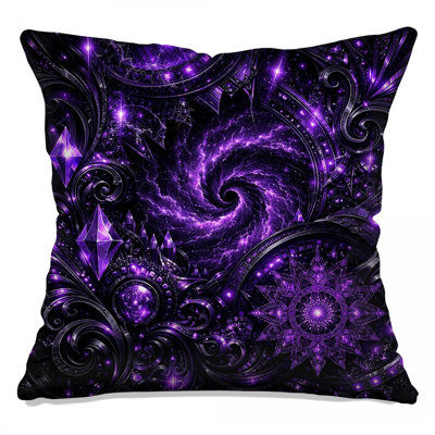 Purple Fractal Swirl Double Sided Throw Pillows