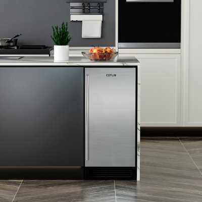 Cotlin 15" Commercial Under-counter Bullet Ice Maker 50 Lbs/day Stainless Steel Built-in Freestanding 26 Lbs Bin Drain-free For Home & Office