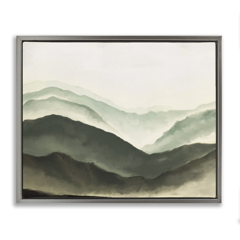 "Misty Mountain Range Atmospheric Landscape", peinture à l'aquarelle sur toile par JJ Design House LLC, H 21 po x l 17 po