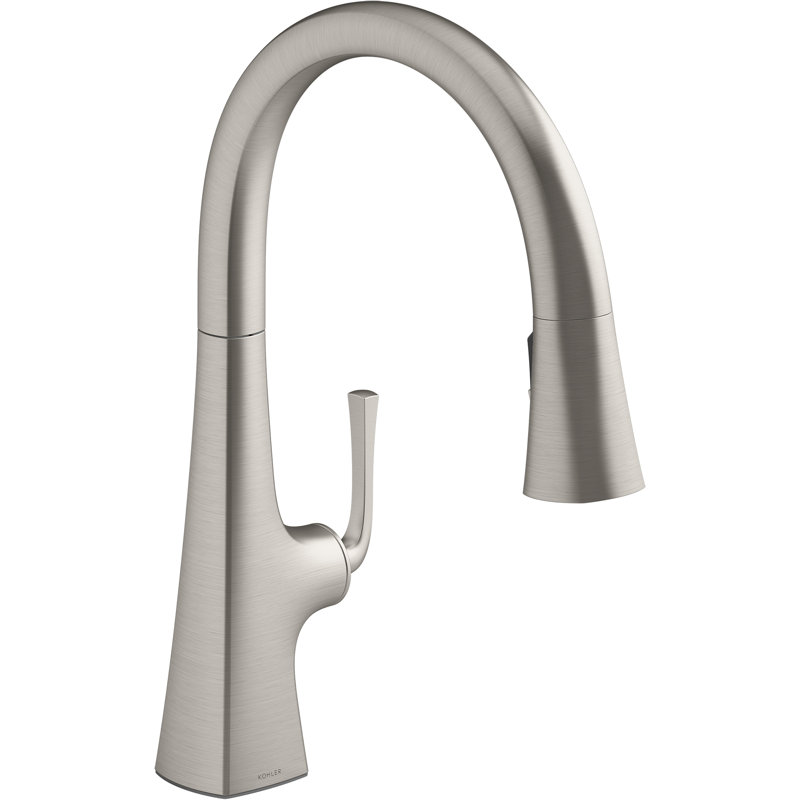 Graze Pull-Down Single Handle Kitchen Faucet With Three-Function Sprayhead With Accessories, Vibrant Stainless