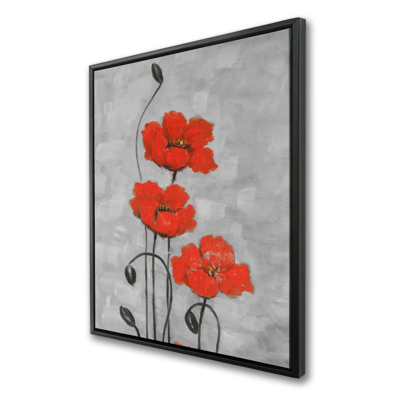 Big Red Flowers - Modern Framed Canvas for Home Decor