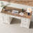 60-Inch Executive Office Desk With Farmhouse Style, Brown Top & White Cabinets, 5 Drawers, Adjustable File Storage, Keyboard Drawer, Cabinet Shelf, Ac Outlets & Usb Ports-1941566839