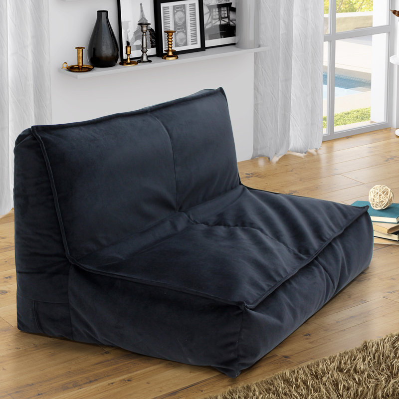 Grand canapé à billes, Microfibre noire / microsuède