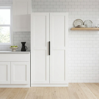 Buffet autoportant blanc de 80 cm de large, idéal pour la cuisine et la salle à manger.