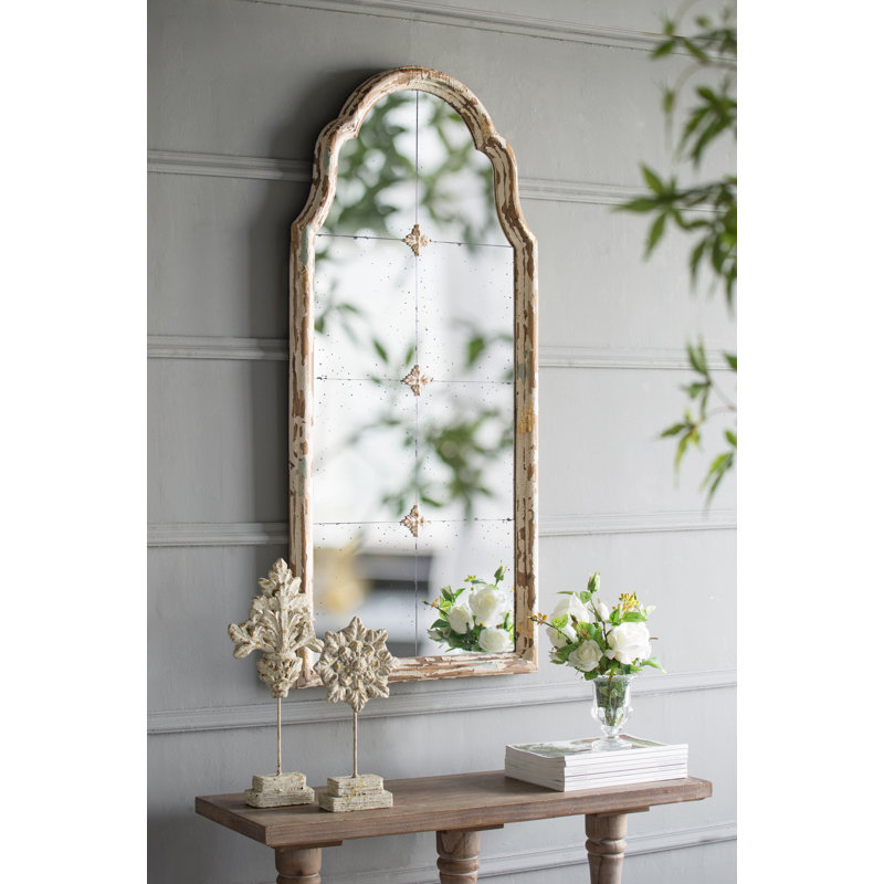 Large 22" X 48" Arched Wood Framed Wall Mirror, Decorative Window Look, Cream & Gold For Living Room, Bathroom, Entryway | Gift Idea