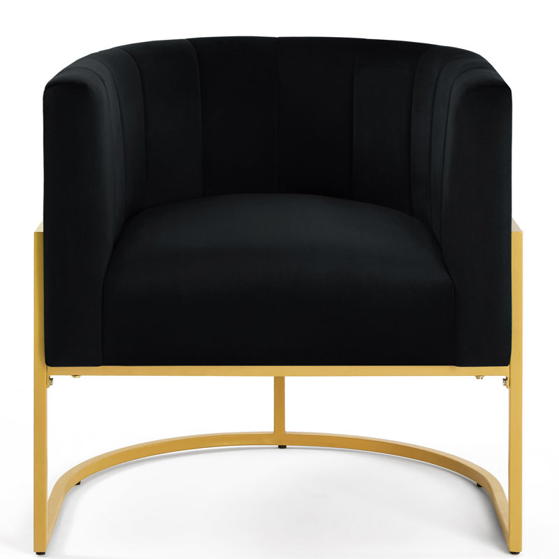 Élégant fauteuil en velours avec courbe et support - Chaise d'appoint avec base en métal, Noir
