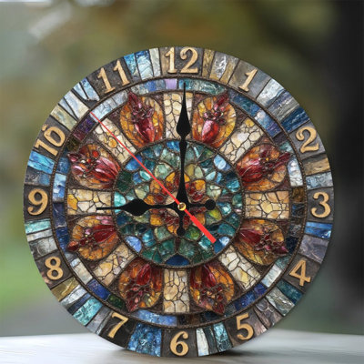 Horloge mosaïque à motif floral