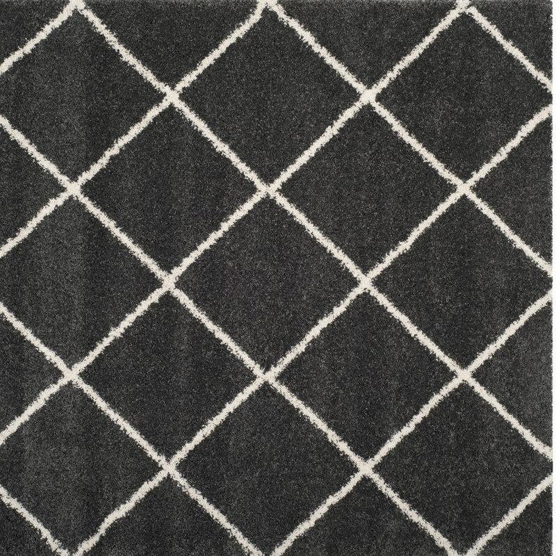 Tapis à poil long Humberto Hudson, Carré 11 pi, Gris foncé / ivoire