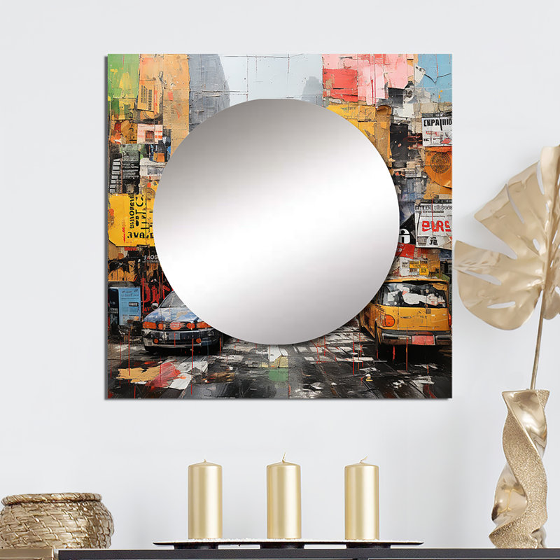 Urban Collage I - Grand miroir mural carré pour voiture / camionnette, 29 po x 29 po
