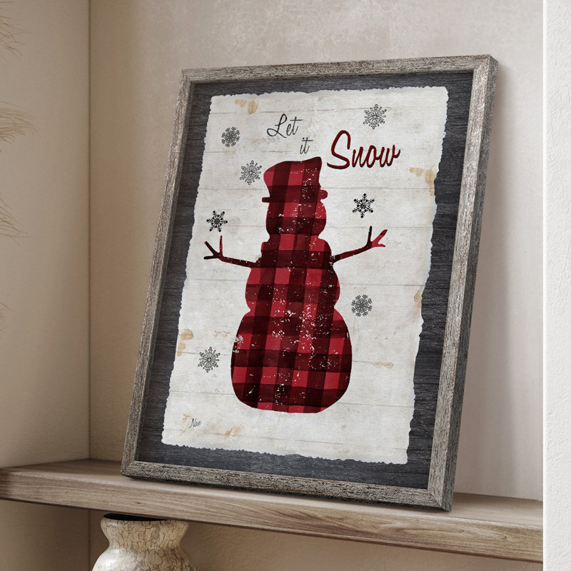 «Chequered Snowman I», reproduction encadrée - bois massif, H 11 po x l 9 po