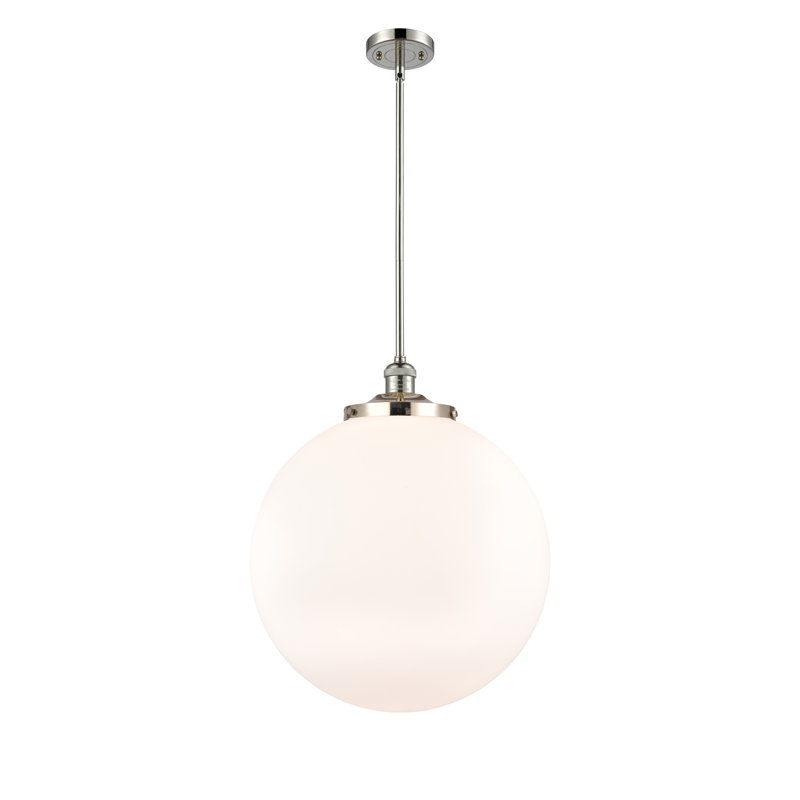 Luminaire suspendu simple à 1 lumière Beacon, Nickel poli, Blanc mat