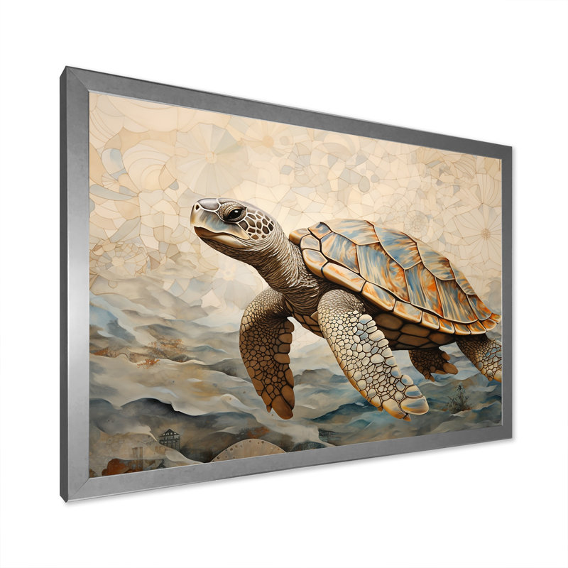 Minimalisme, tortue aventure I sur toile, Cadre simple argenté, H 24 po x l 32 po x P 1 po