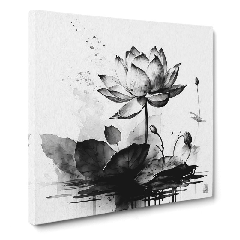 Lotus Flower Ink Wash - Wrapped Canvas, 50cm H x 50cm W x 3cm D