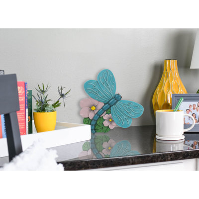 Garden Stone Dragonfly Teal Blue