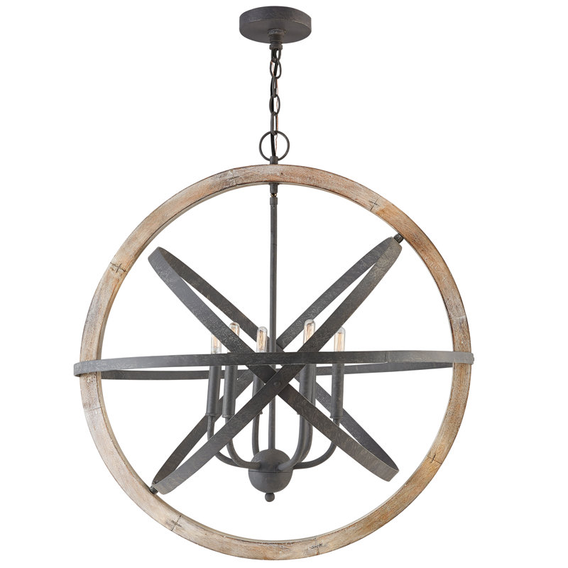  Lustre 6 lumières avec détails en bois