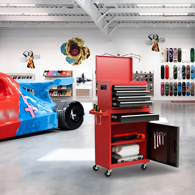 5 Rolling Metal Tool Chest With Wheels - Rust & Space For Workshop Detachable Rustproof Coating Adjustable Shelf Garage