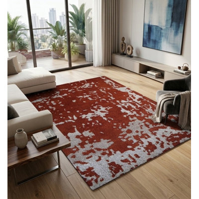 Rouge de qualité supérieure | Tapis intérieur beige en soie noué à la main