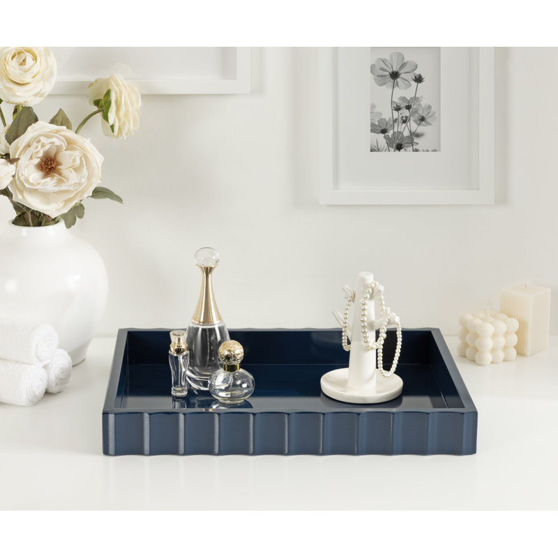 Cardella Fluted Rectangle Serving Tray, Navy