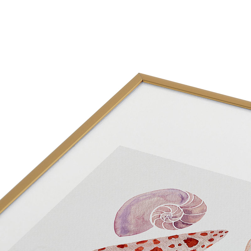 «Jessica Larson Watercolor Seashells I», reproduction d'art encadrée, Cadre métallique doré, H 19 po x l 13 po x P 0,88 po
