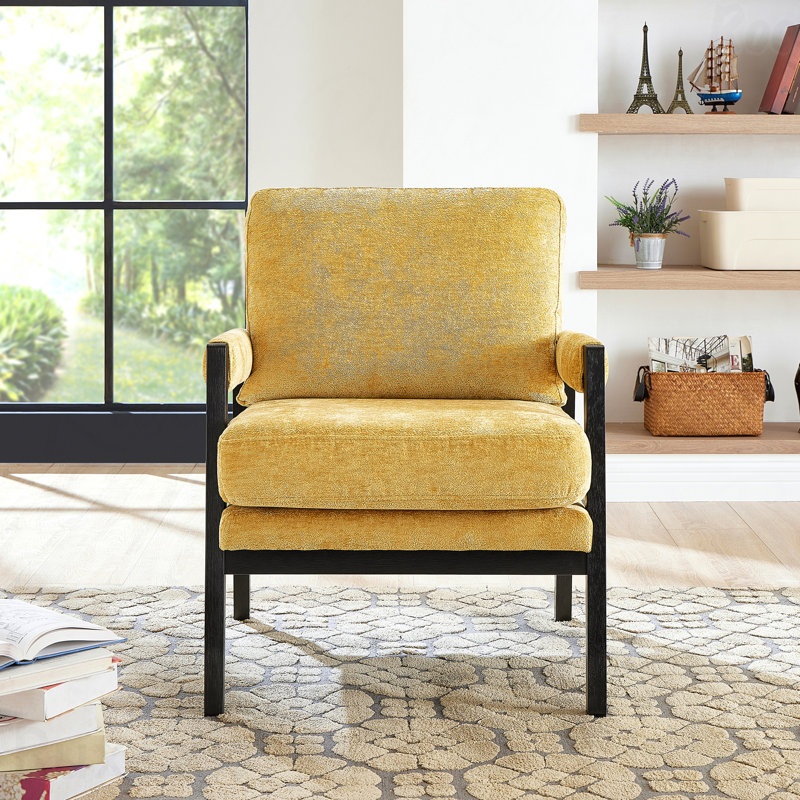 Fauteuil d'appoint rembourré en chenille de style Mid-Century, Chenille jaune