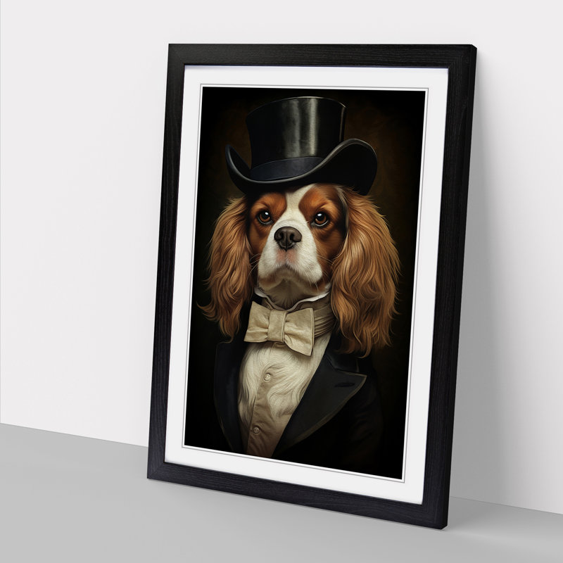 Cavalier King Charles Spaniel Tachisme - Single Picture Frame Print on Wood, 34cm H x 25cm W x 2cm D, Black 