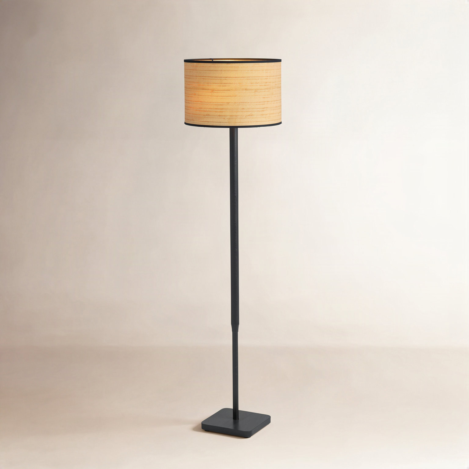 Phipps 58 " Dimmable Floor Lamp, Natural Woven/Black Trim, Black