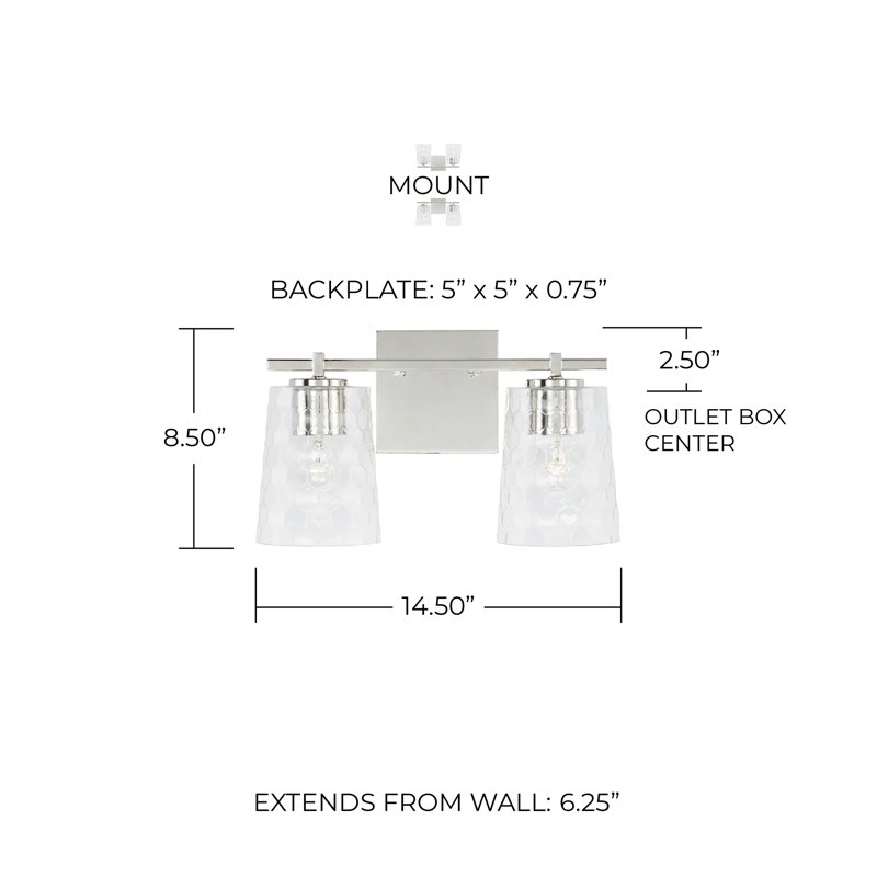 Éclairage pour salle de bain à intensité variable 2 lumières Burke, Nickel poli