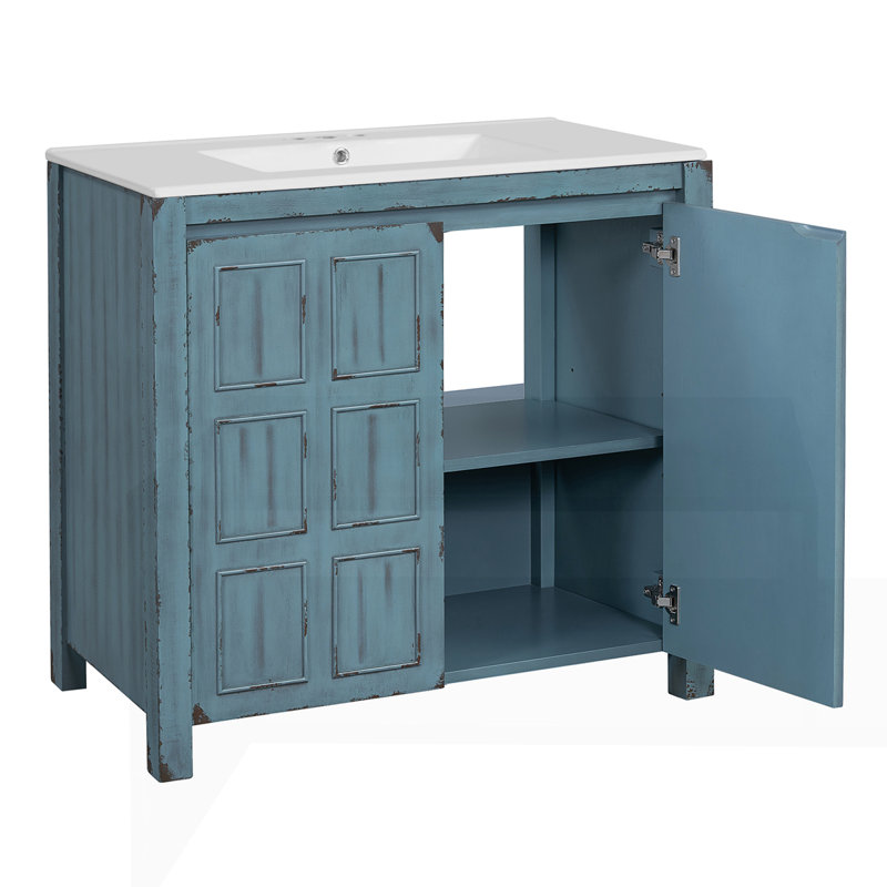 Organisateur de meuble-lavabo 36 "avec lavabo en céramique, Bleu rétro