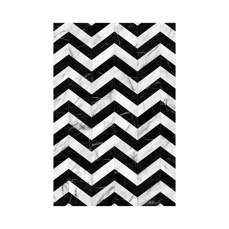 Marbre à motif de chevrons 2 - noir et blanc, H 26 po x l 18 po x P 1,5 po