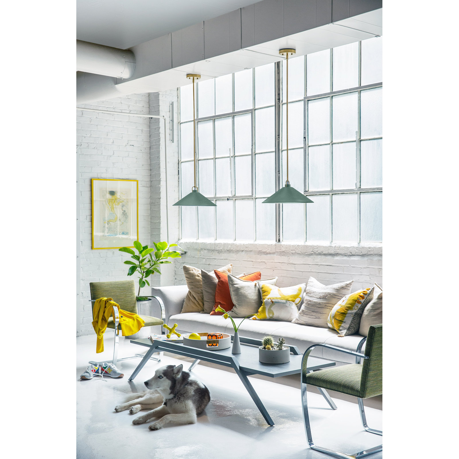 Zoë Single Light Metal Steel Dimmable Pendant, Sage Green