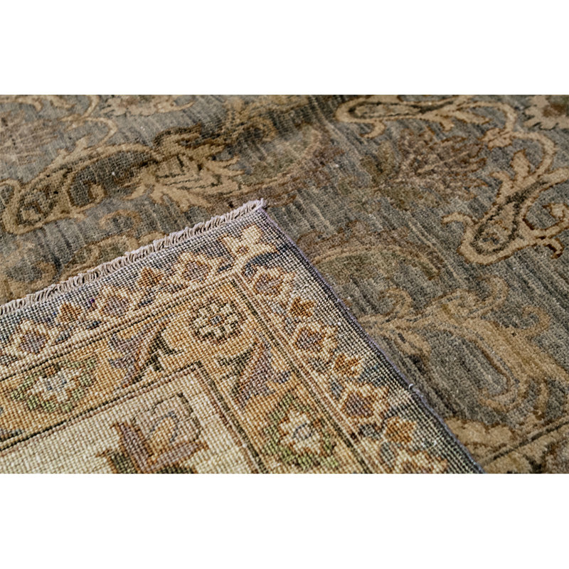 Tapis bleu clair et beige noué à la main de haute qualité