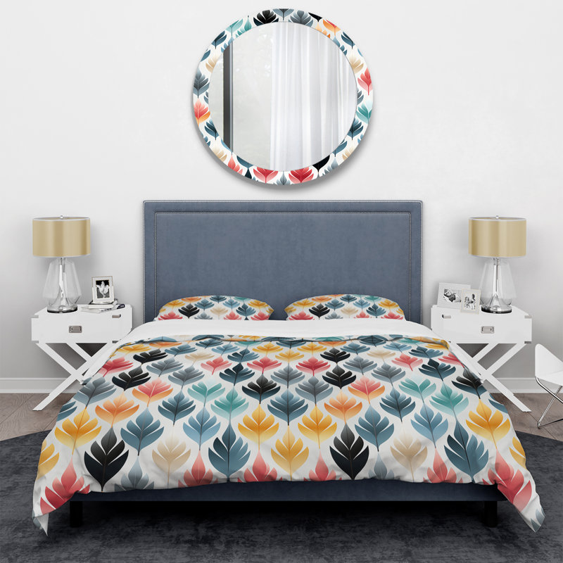 Botanical Scandinavian Shapes Floral Duvet Cover, King Duvet Cover + 2 King Shams