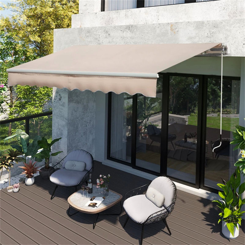 Dakota Fields 395cm W x 250cm D Fabric Cover Retractable Patio Awning, Beige