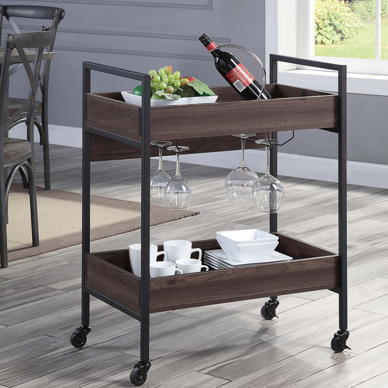 Rectangular Serving Cart With 2 Tier Shelf