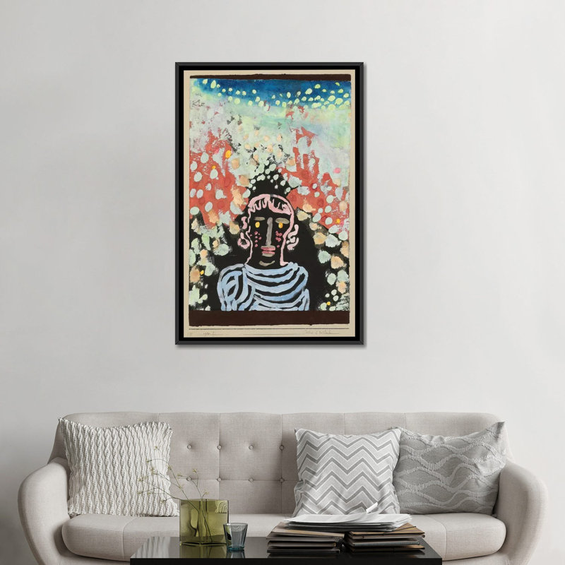 Reproduction d'art sur toile, "Ressemblance in the Bower" par Paul Klee, H 48 po x l 32 po x P 1,5 po, Toile avec cadre noir