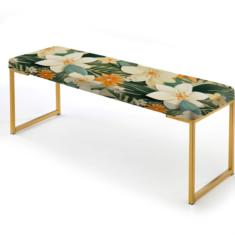 Mangu Bloom - motif tropical II - banc rembourré tropical doré