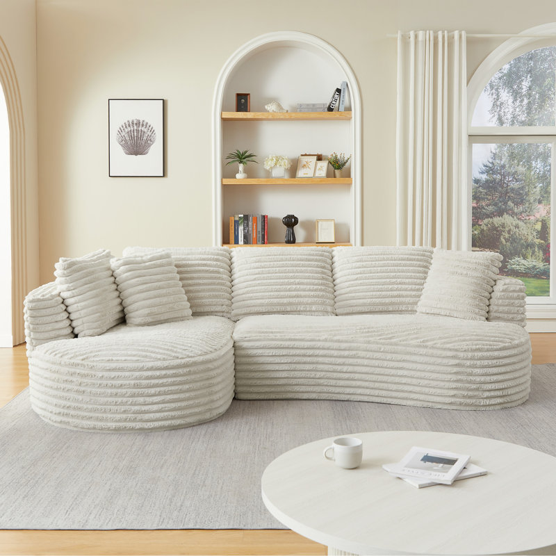 4 - Seat Curved L Shape Luxury Sleeper, Corduroy, Cream, Pocket Spring, No Assembly For Reception Spaces Comfort Driven Couch, Apartment
