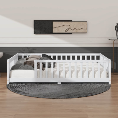 Twin Size Low-To-The-Ground Twin-Size Floor Bed With Fence, No Door by Harriet Bee