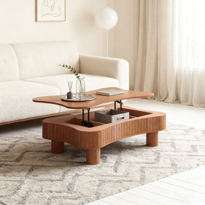 Table basse à plateau relevable avec panneau cannelé Endin