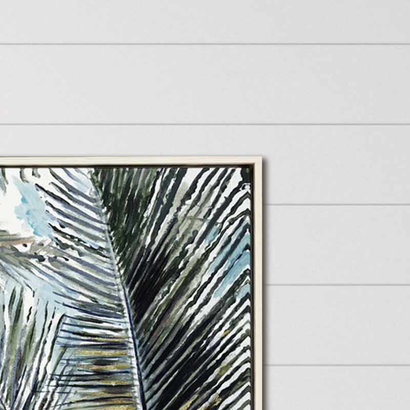 Whitewash Wood Floater Frame Palm Print on Canvas