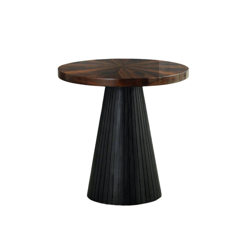 Table de bout contemporaine noire avec plateau à motif de parquet et base cylindrique en forme de roseau - cube de 22 pouces